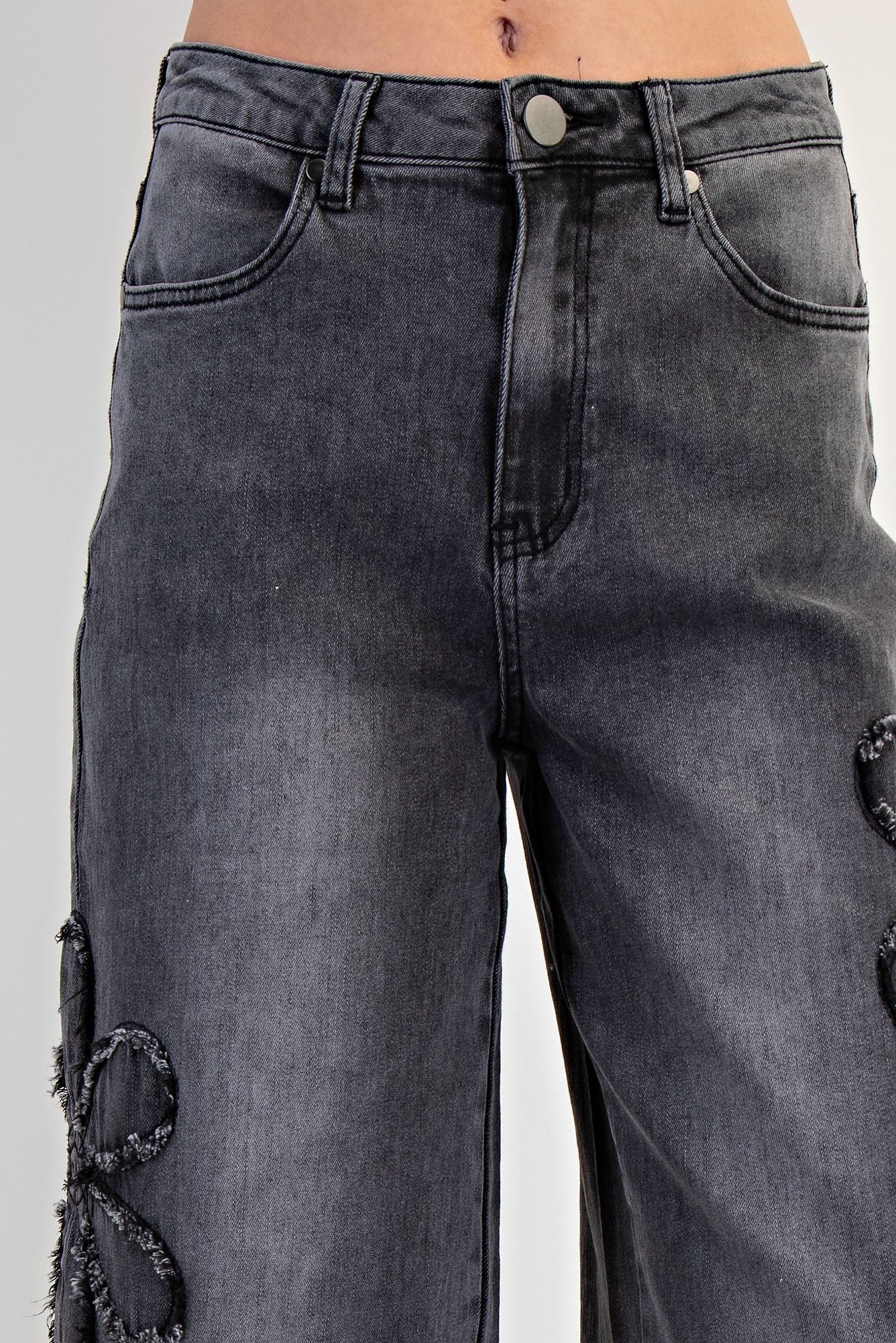 Flower Patch Washed Denim Pants Jeans Easel- Tilden Co.