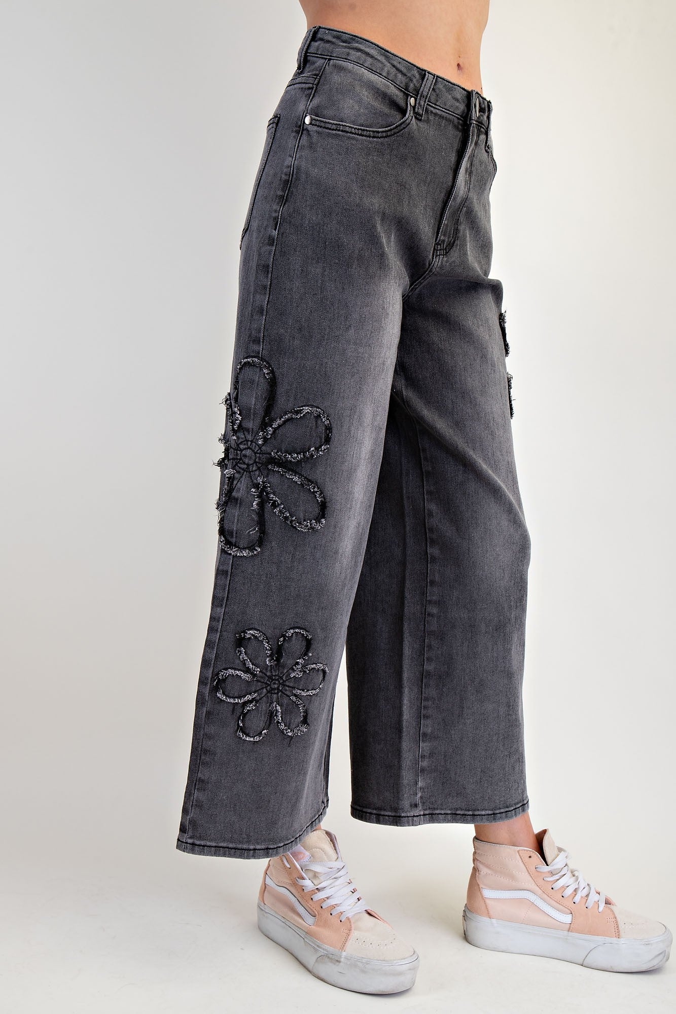 Flower Patch Washed Denim Pants Jeans Easel- Tilden Co.