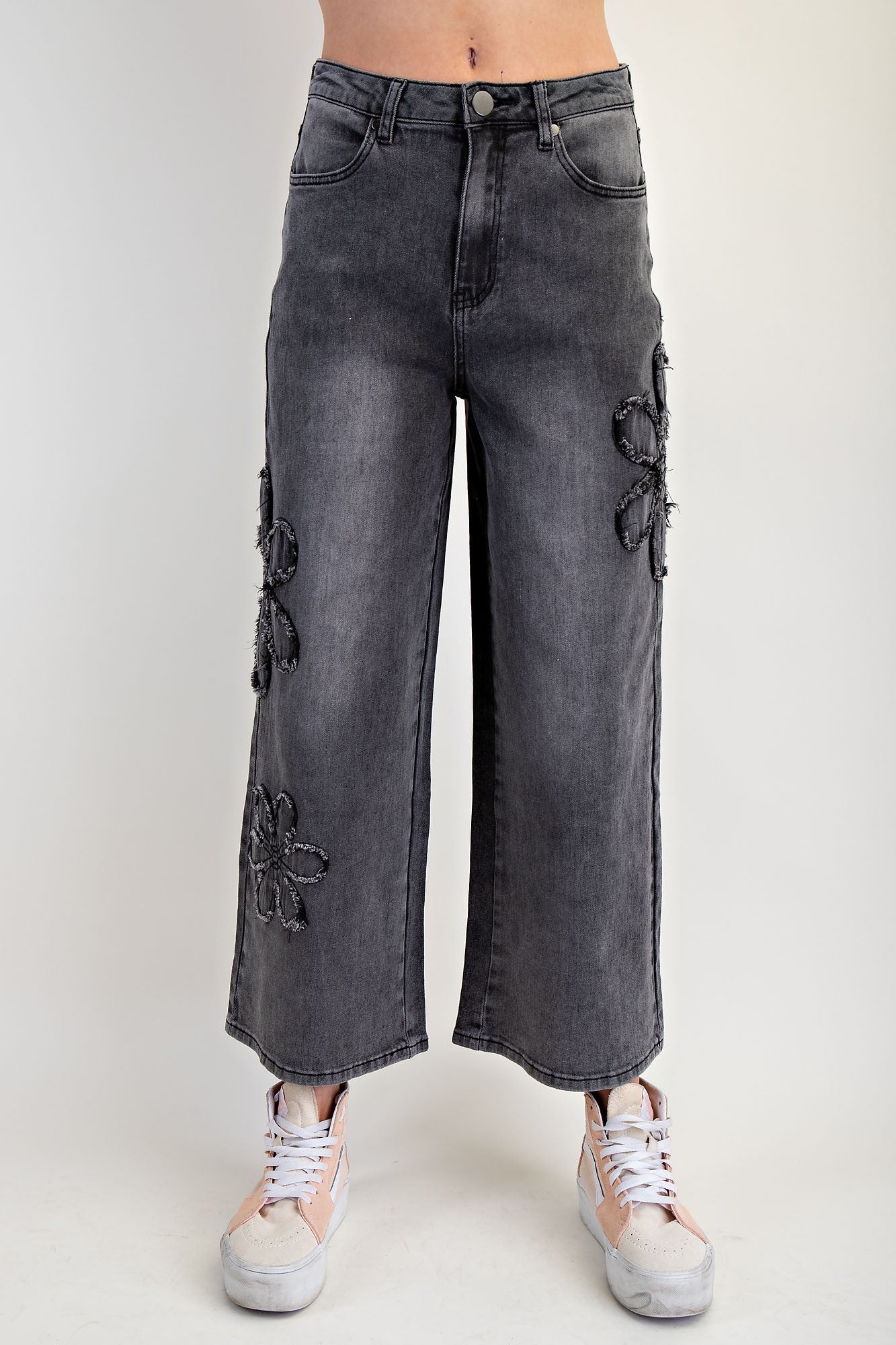 Flower Patch Washed Denim Pants Jeans Easel- Tilden Co.