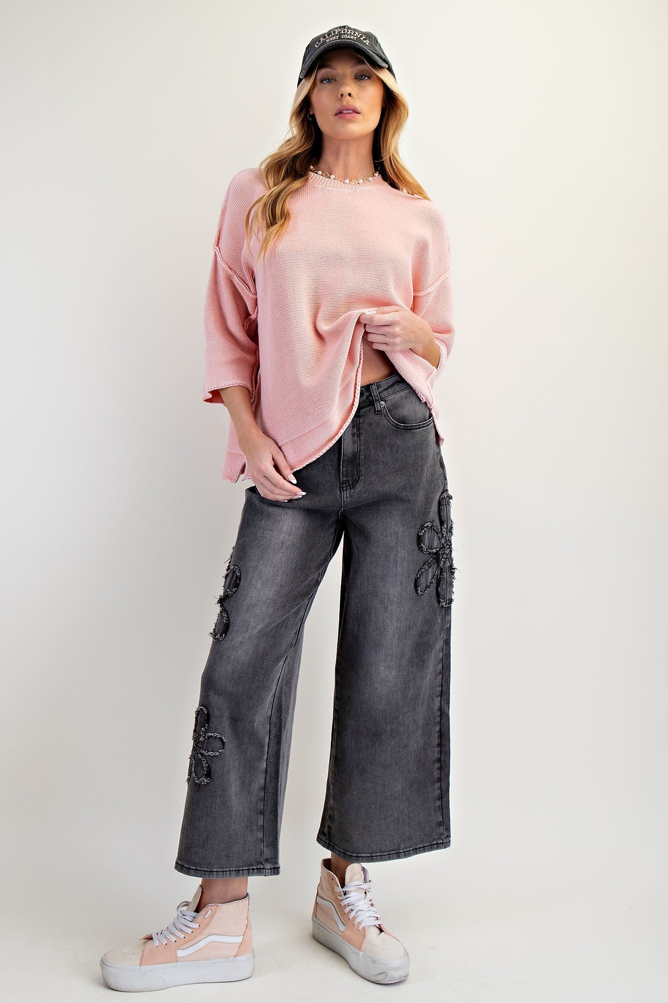 Flower Patch Washed Denim Pants Jeans Easel- Tilden Co.