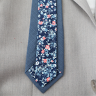 Remington Two-Tone Slate Blue Solid Front & Blue Floral Tail Tie necktie Tie Mood- Tilden Co.