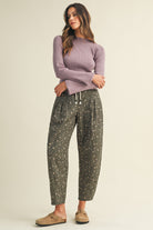 Ditsy Print Drawstring Barrel Leg Loose Pants Casual Pants AnnieWear- Tilden Co.