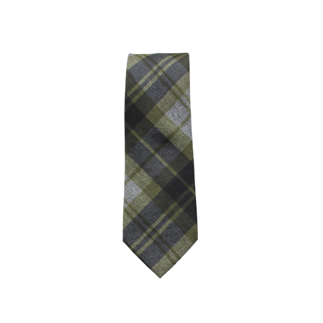 Oakes Plaid Cotton Skinny Tie Olive Green Olive Green necktie Tie Mood- Tilden Co.
