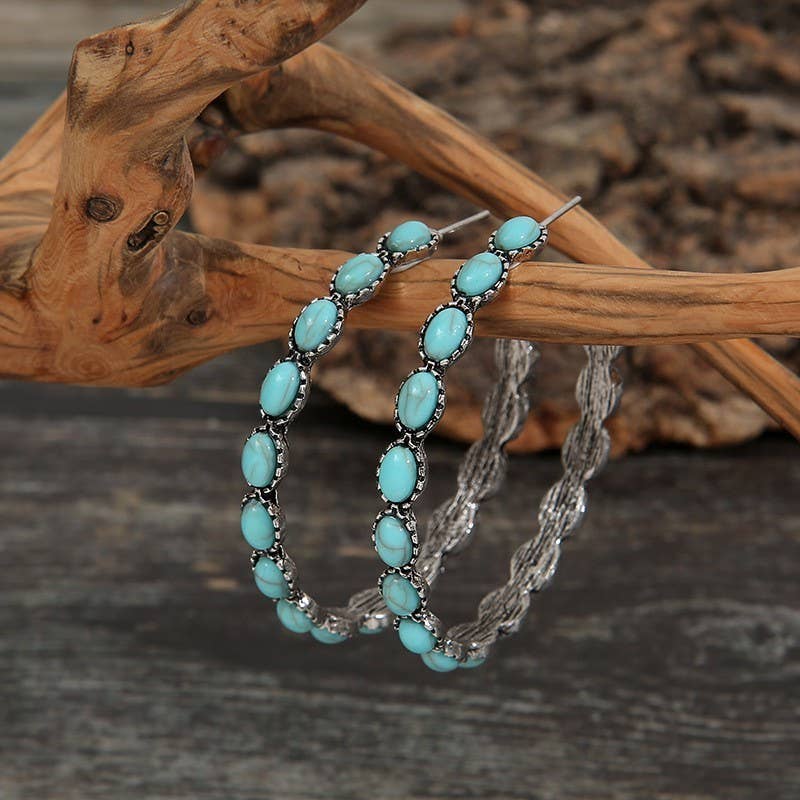 Western Turquoise Hoop Earrings | 40E437 JOSSLYN by wall to wall- Tilden Co.