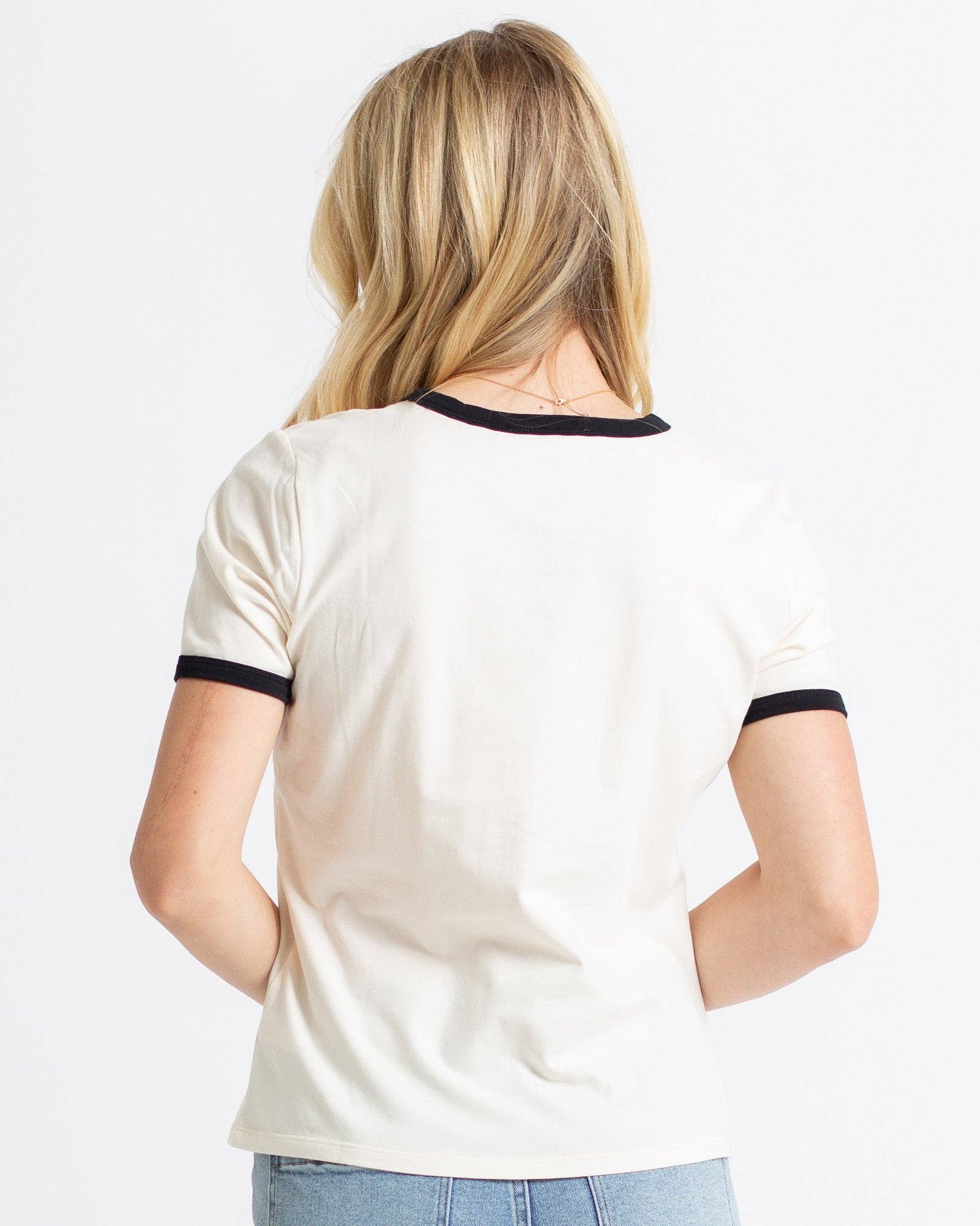 White with Black Trim Short Sleeve Ringer Henley Top Shirts & Tops Downeast- Tilden Co.