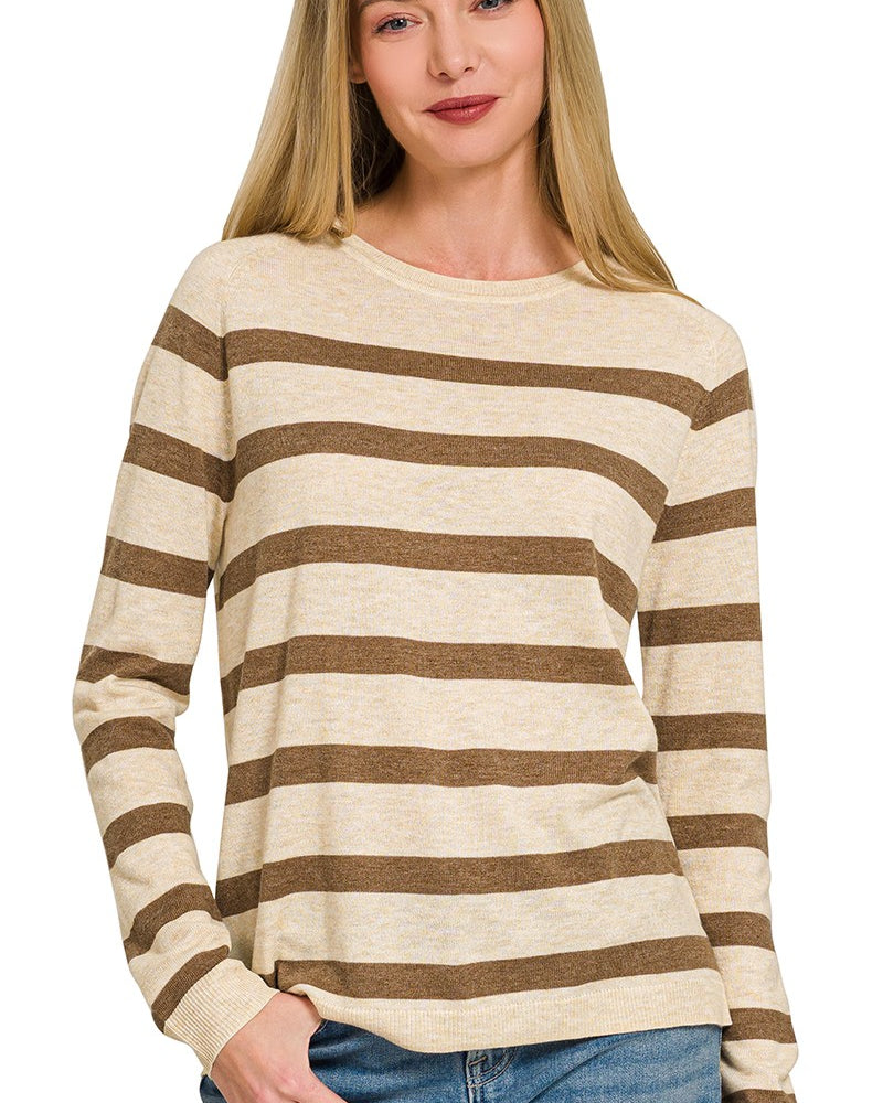 Lightweight Striped Sweater Long Sleeve Top Zenana- Tilden Co.