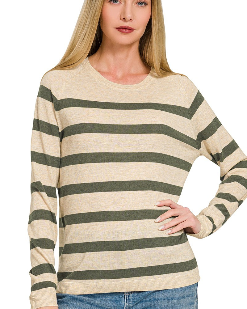 Lightweight Striped Sweater Long Sleeve Top Zenana- Tilden Co.