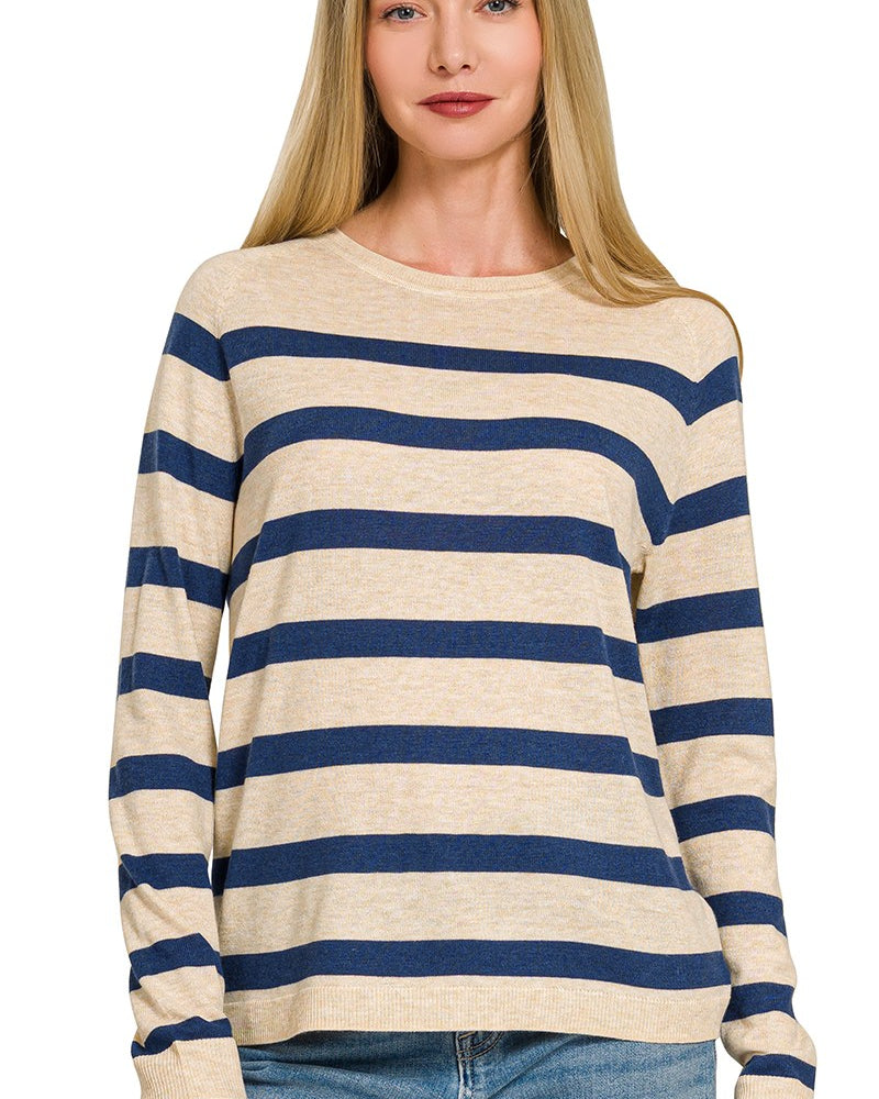 Lightweight Striped Sweater Long Sleeve Top Zenana- Tilden Co.