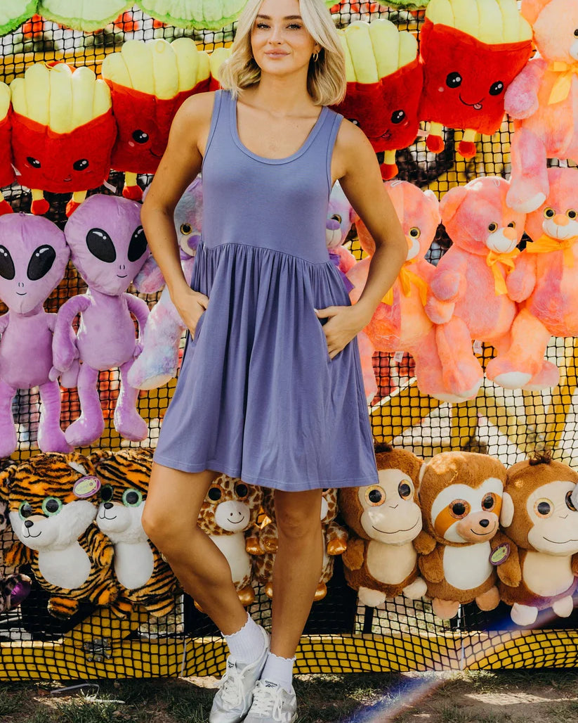 Markell Dress in Santa Monica Blue Knee Length Dress Mikarose- Tilden Co.