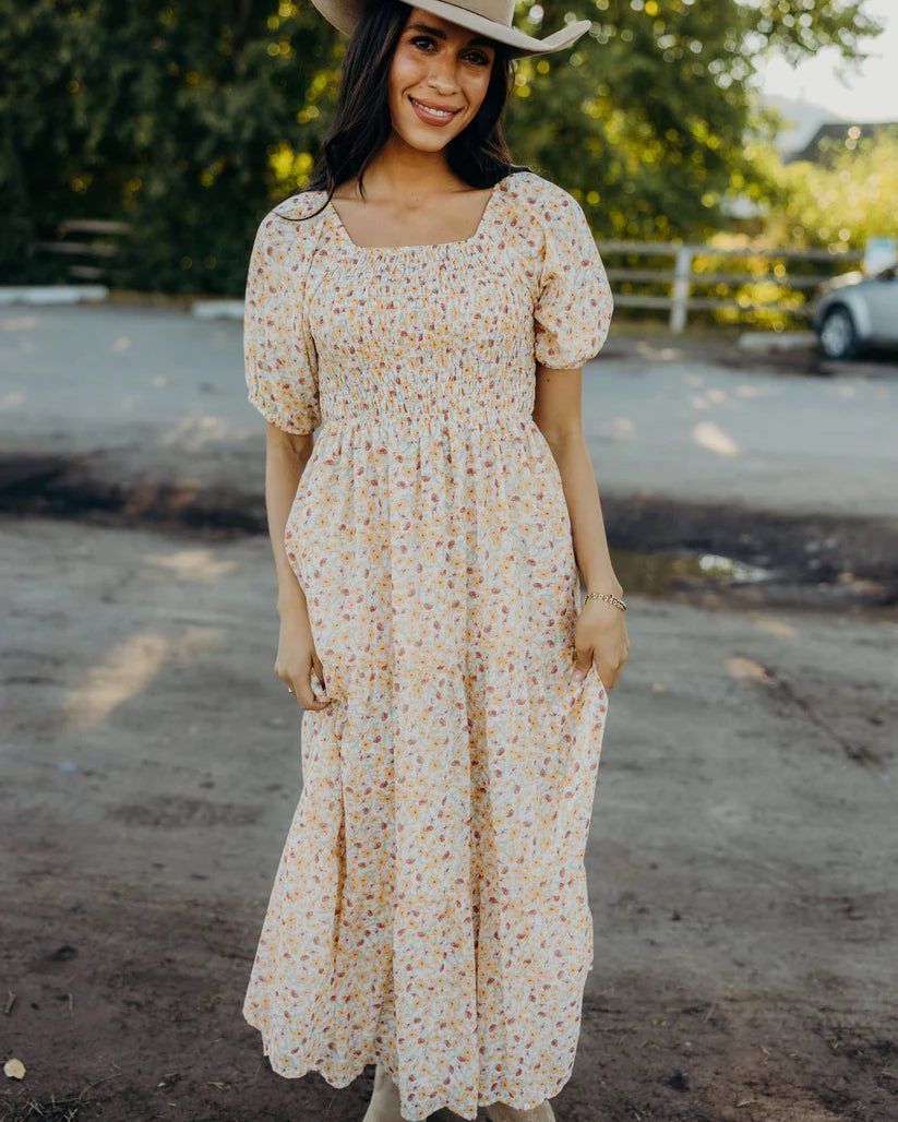 Indy Dress in Maple Bloom Midi Dress Mikarose- Tilden Co.
