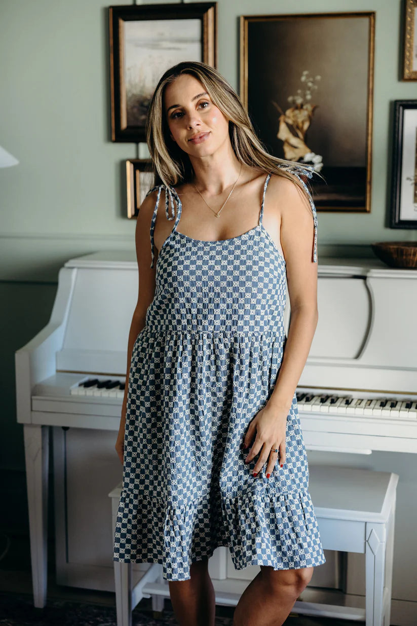 Leon Dress in Denim Checkered Dress Mikarose- Tilden Co.