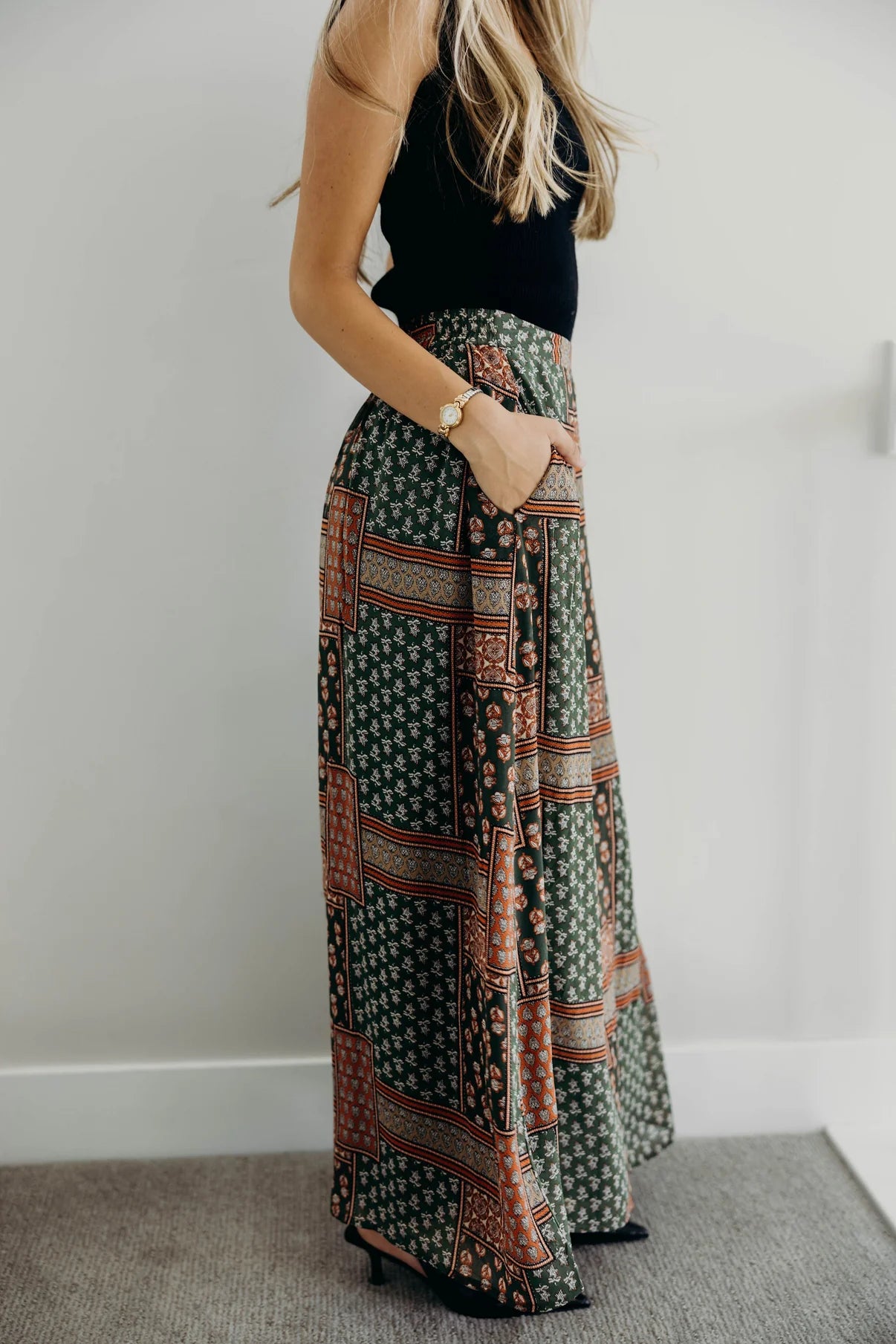Maxi Slip Skit in Olive Tapestry Long Sleeve Shirts and Tops Mikarose- Tilden Co.
