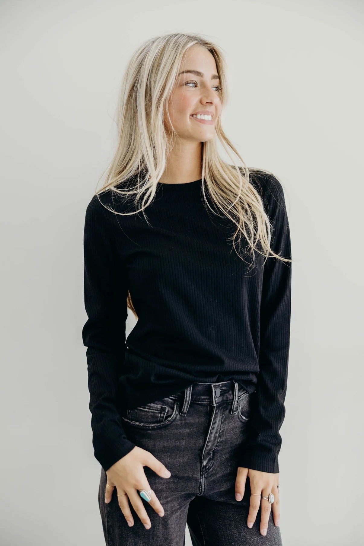 Pointelle Long Sleeve Tee in Black Long Sleeve Shirts and Tops Mikarose- Tilden Co.