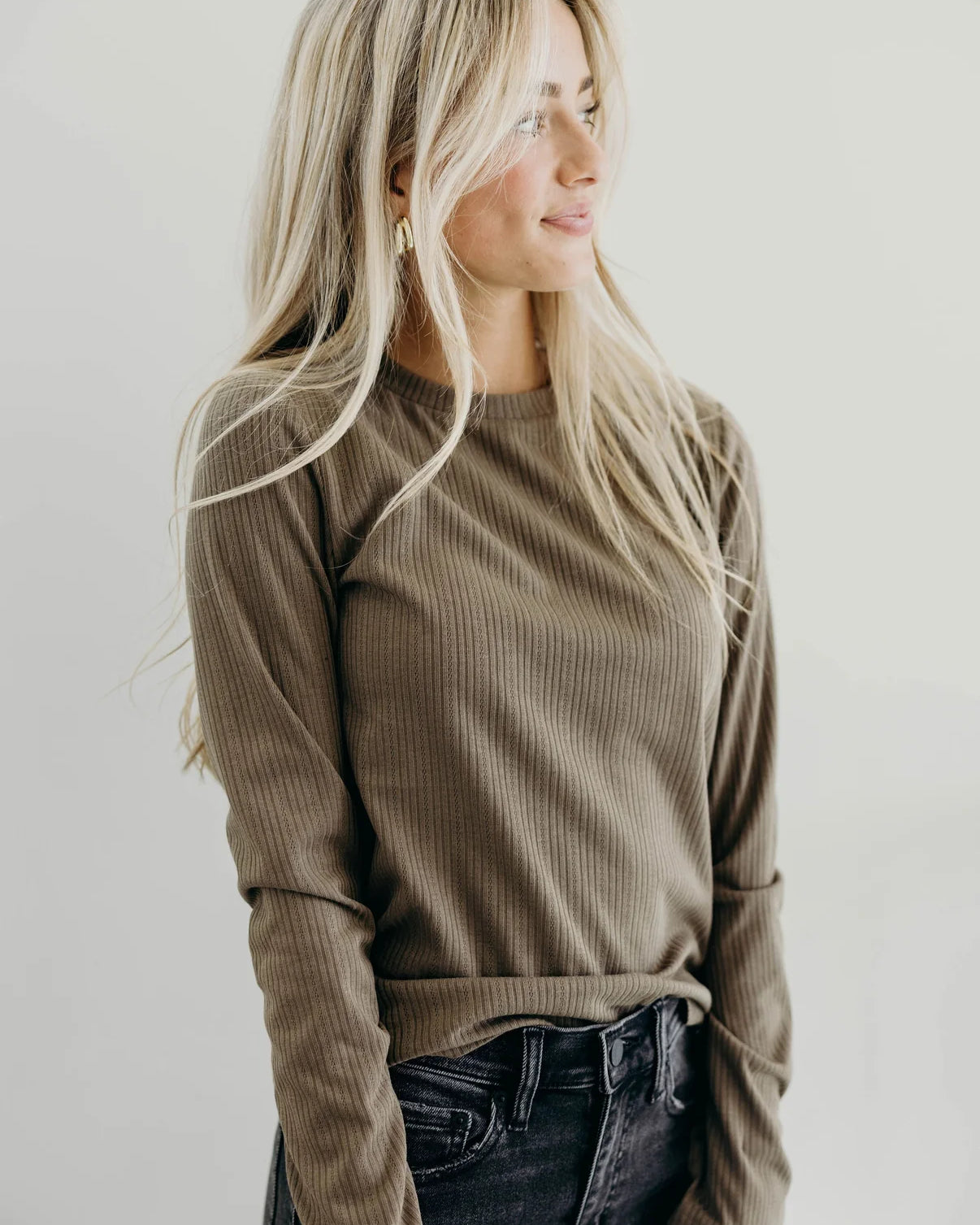 Pointelle Long Sleeve Tee in Brushed Sage Long Sleeve Top Mikarose- Tilden Co.