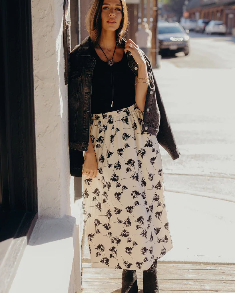 Textured Skirt in Outlaw Bloom Midi Skirt Mikarose- Tilden Co.