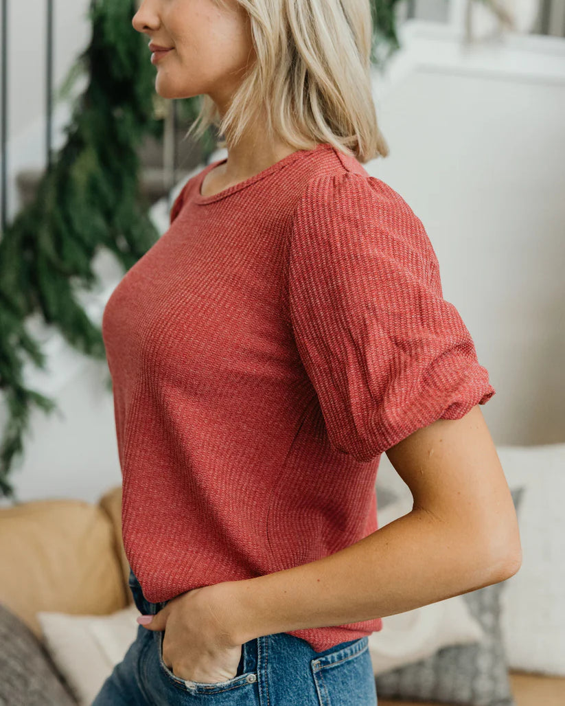 Textured Puff Sleeve Blouse in Desert Rose Blouse Mikarose- Tilden Co.