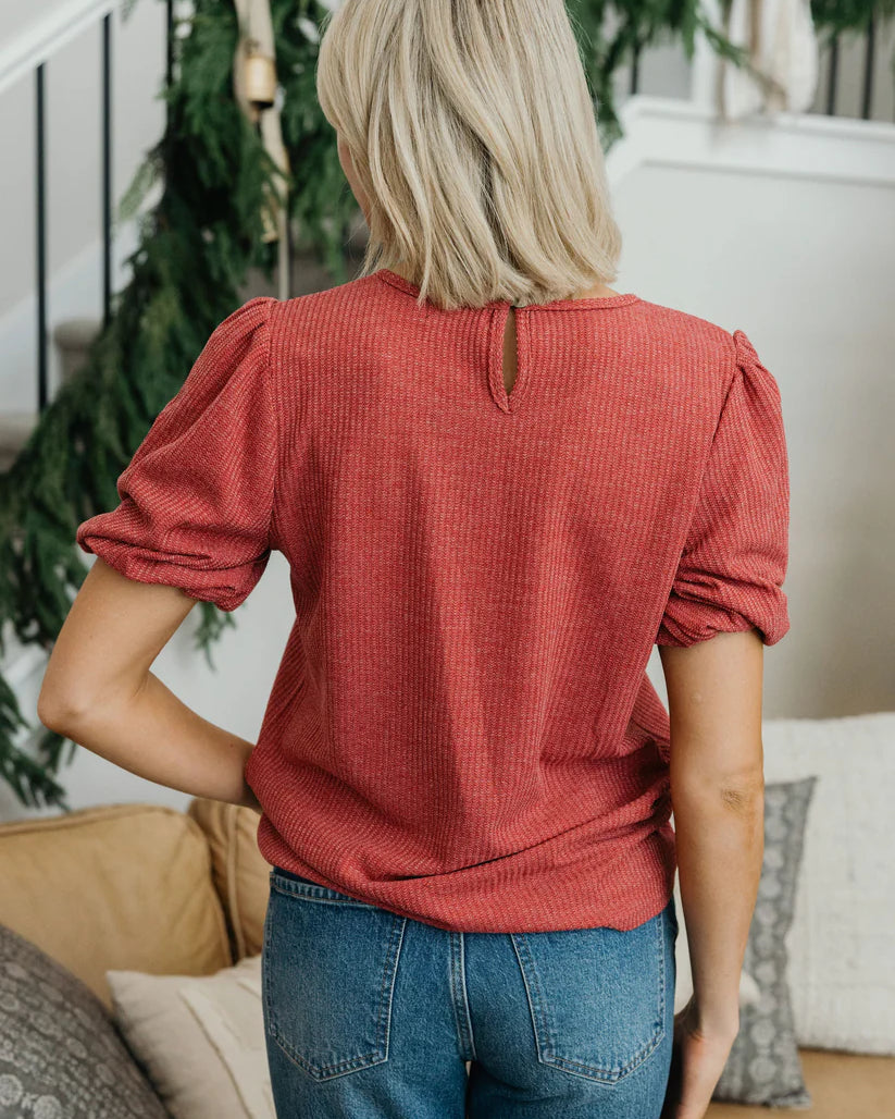 Textured Puff Sleeve Blouse in Desert Rose Blouse Mikarose- Tilden Co.