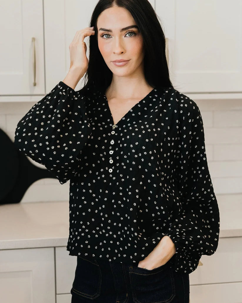 Button Blouse in Hidden Garden T-Shirt Mikarose- Tilden Co.