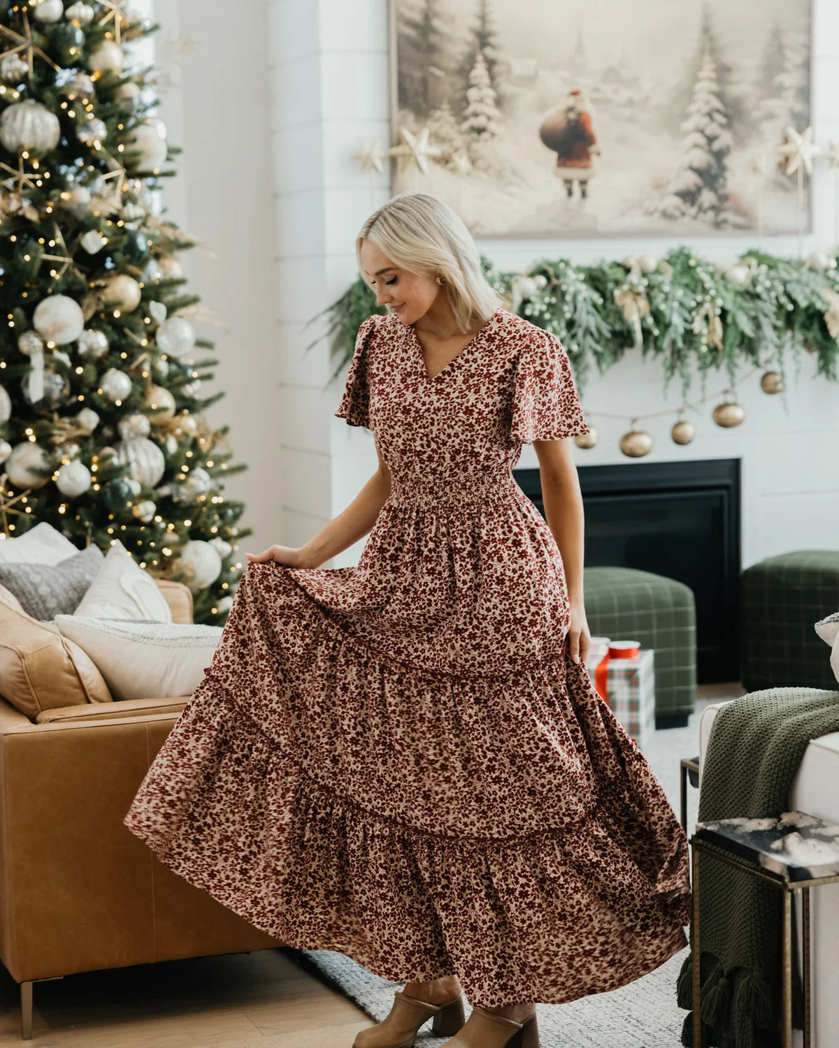 Eden Dress in Yuletide Bloom Maxi Dress Mikarose- Tilden Co.