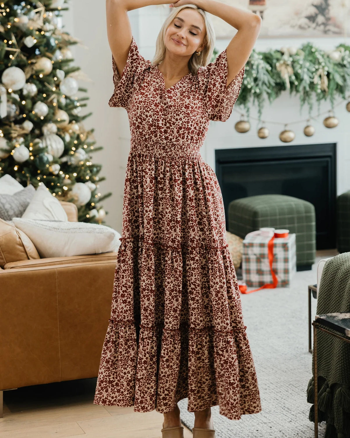 Eden Dress in Yuletide Bloom Maxi Dress Mikarose- Tilden Co.