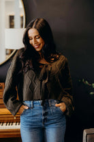Knotted Long Sleeve Cardigan in Thyme Leaf Shirts & Tops Mikarose- Tilden Co.
