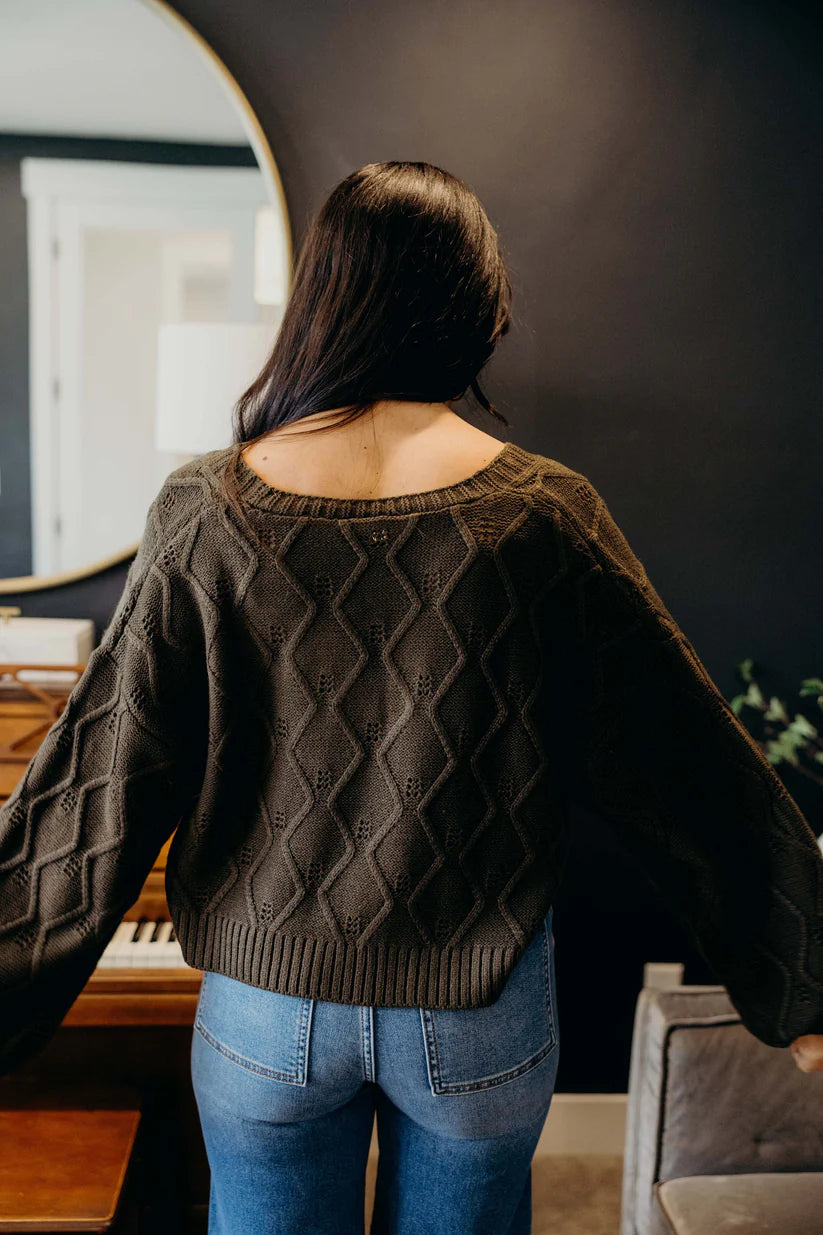 Knotted Long Sleeve Cardigan in Thyme Leaf Shirts & Tops Mikarose- Tilden Co.