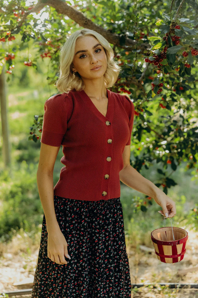 Short Sleeve Cardigan in Red Bud Tees Mikarose- Tilden Co.