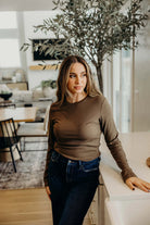 High Neck Long Sleeve Tee in Dried Sage Shirts & Tops Mikarose- Tilden Co.