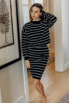 Striped Knit Skirt in Black Long Sleeve Shirts and Tops Mikarose- Tilden Co.
