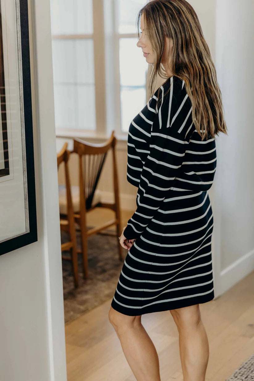 Striped Knit Skirt in Black Long Sleeve Shirts and Tops Mikarose- Tilden Co.