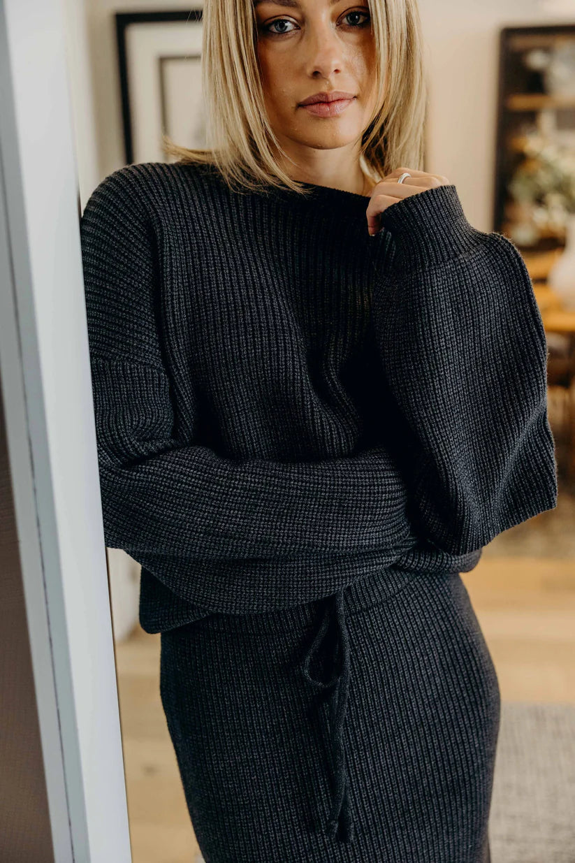 Oversized Sweater in Brushed Nickel Shirts & Tops Mikarose- Tilden Co.