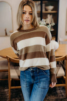 Striped Chunky Sweater in Brown Varisty Shirts & Tops Mikarose- Tilden Co.