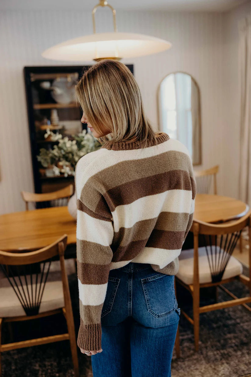 Striped Chunky Sweater in Brown Varisty Shirts & Tops Mikarose- Tilden Co.