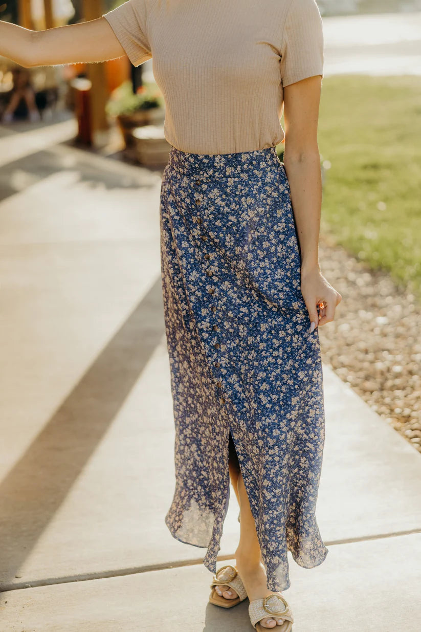 Slit Front Maxi Skirt in Wispy Blue maxi dress Mikarose- Tilden Co.