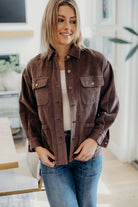 Double Pocket Jacket in Coca Mocha Long Sleeve Shirts and Tops Mikarose- Tilden Co.