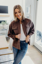 Double Pocket Jacket in Coca Mocha Long Sleeve Shirts and Tops Mikarose- Tilden Co.