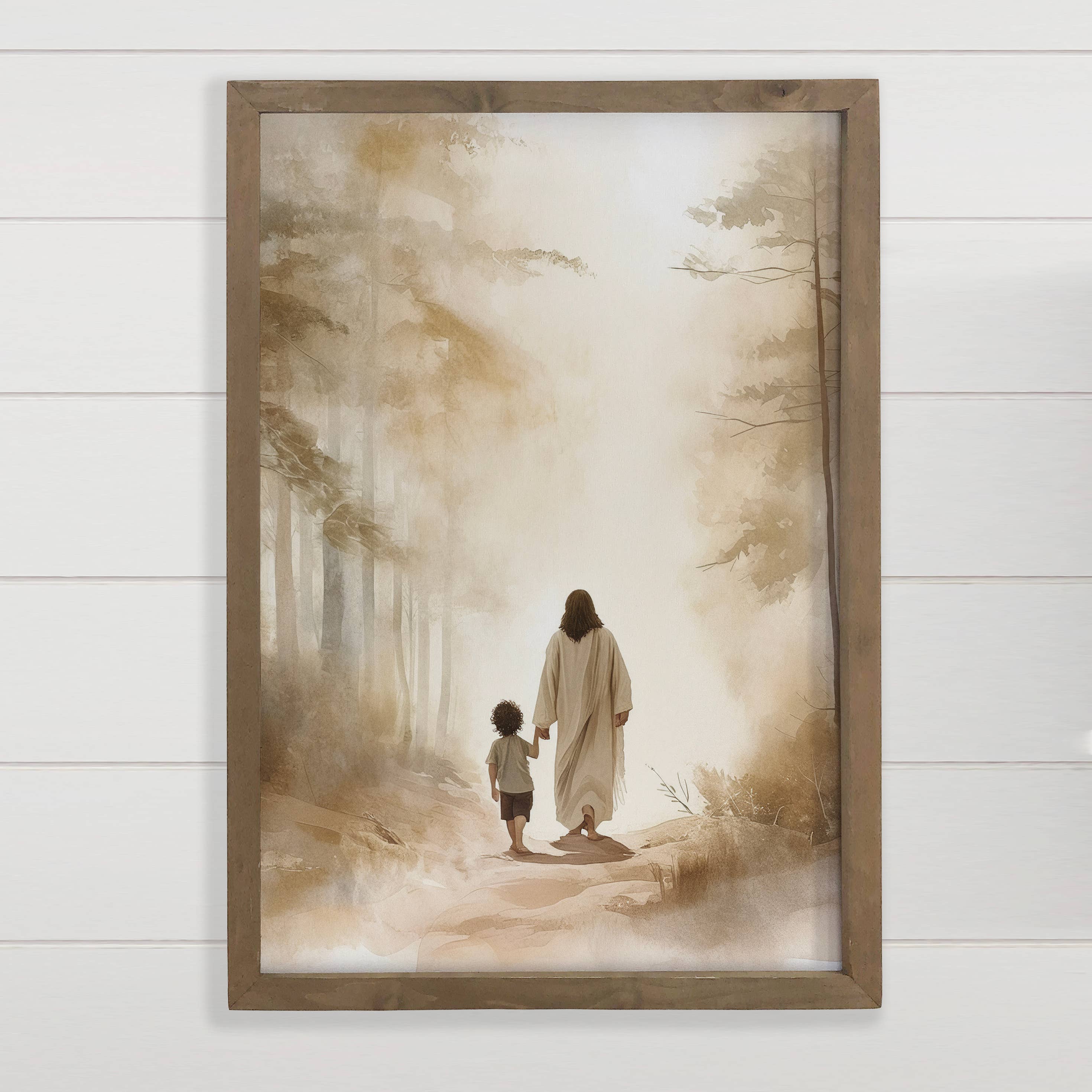 Jesus Walking with Dark Haired Boy - Jesus Canvas Art Hangout Home- Tilden Co.