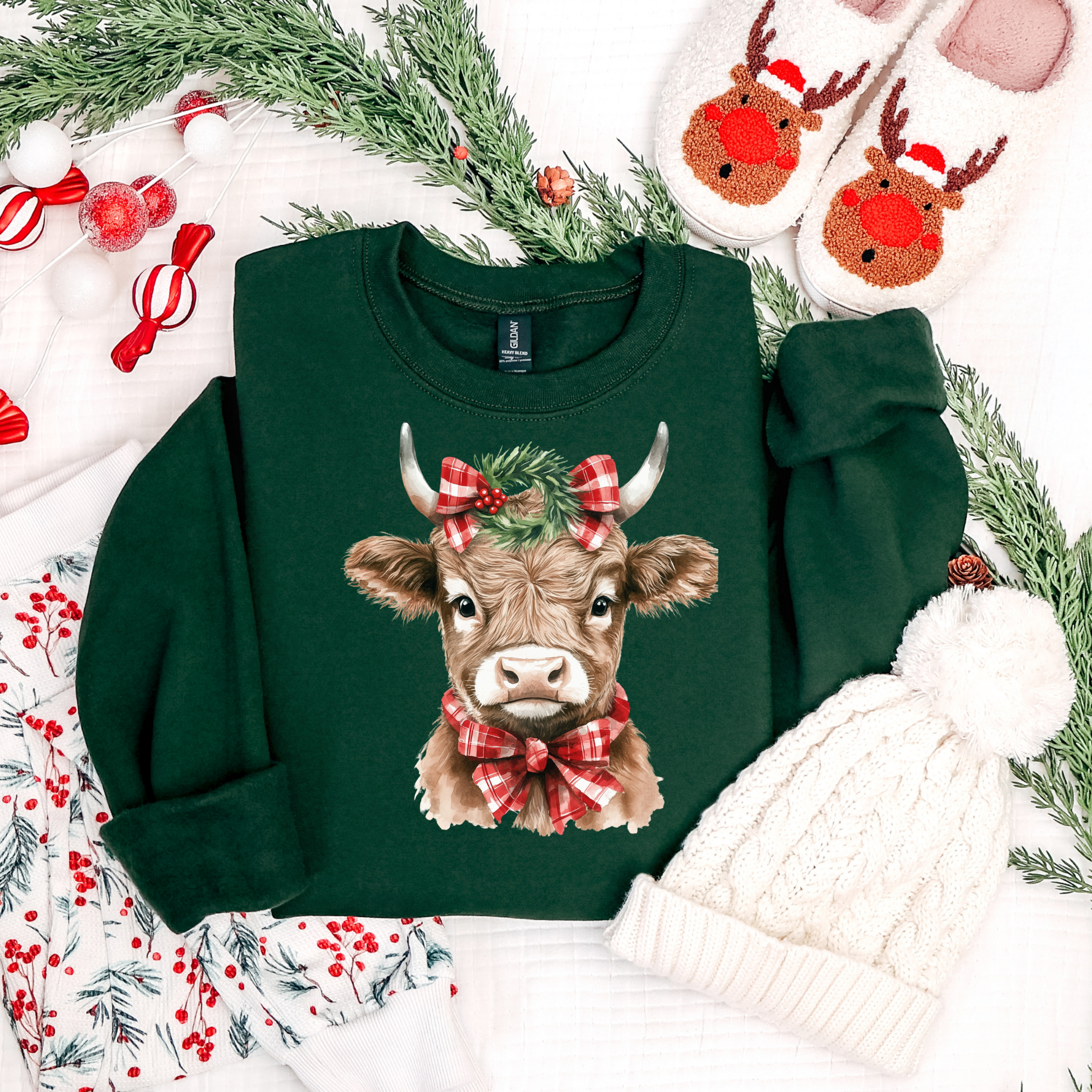 HIghland Cow Christmas Graphic Tee and Sweatshirt Womens Ave Shops- Tilden Co.