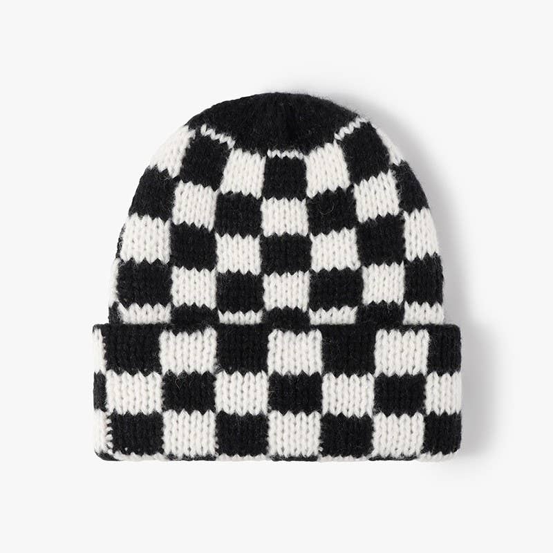 CHECKER SOFT PLUSH BEANIE HAT | 40BN917 Black Black beanie JOSSLYN by wall to wall- Tilden Co.