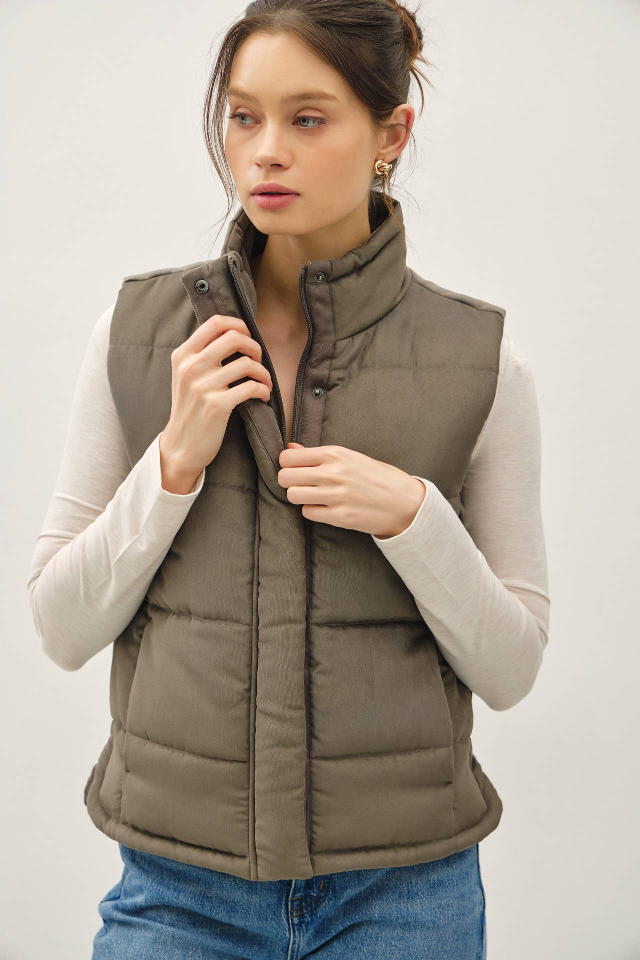 Suede-Like Puffer Vest Olive / Small Olive Small Be Cool- Tilden Co.
