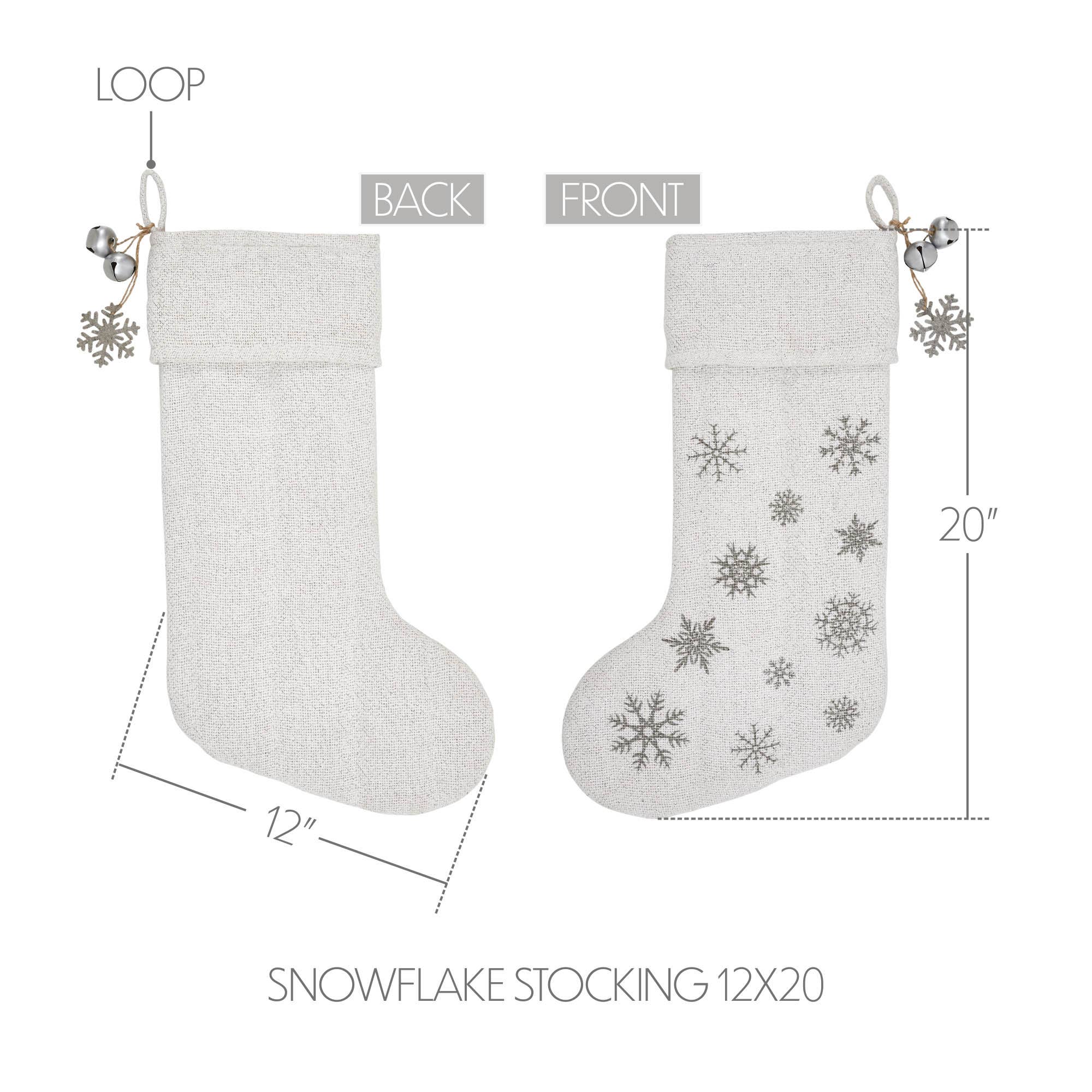 Yuletide Burlap Antique White Snowflake Stocking 12x20 Home & Decor VHC Brands- Tilden Co.