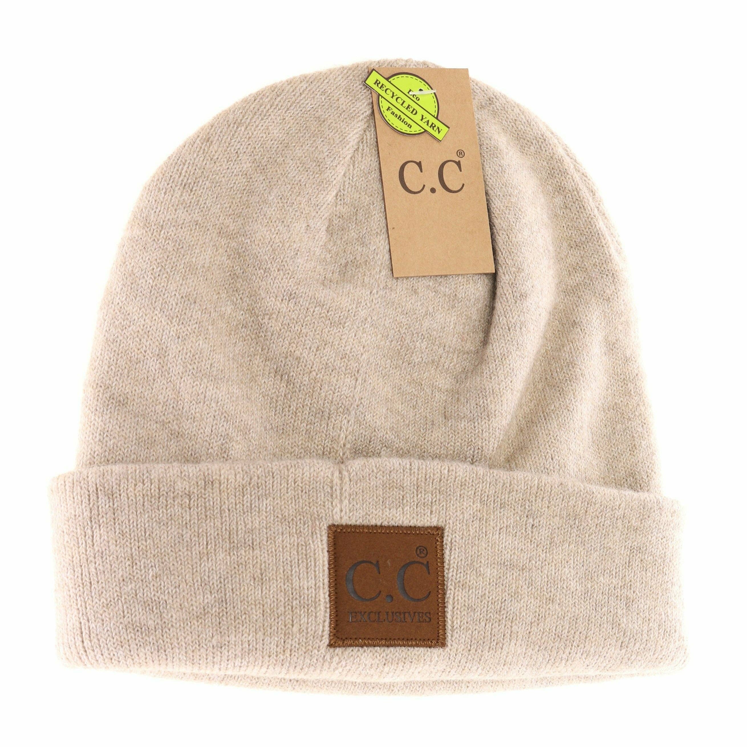 Unisex Soft Ribbed Leather Patch C.C. Beanie    beanie C.C Beanie- Tilden Co.