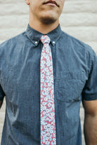 Holland - Pink Floral Tie with White Daisies necktie Tough Apparel- Tilden Co.