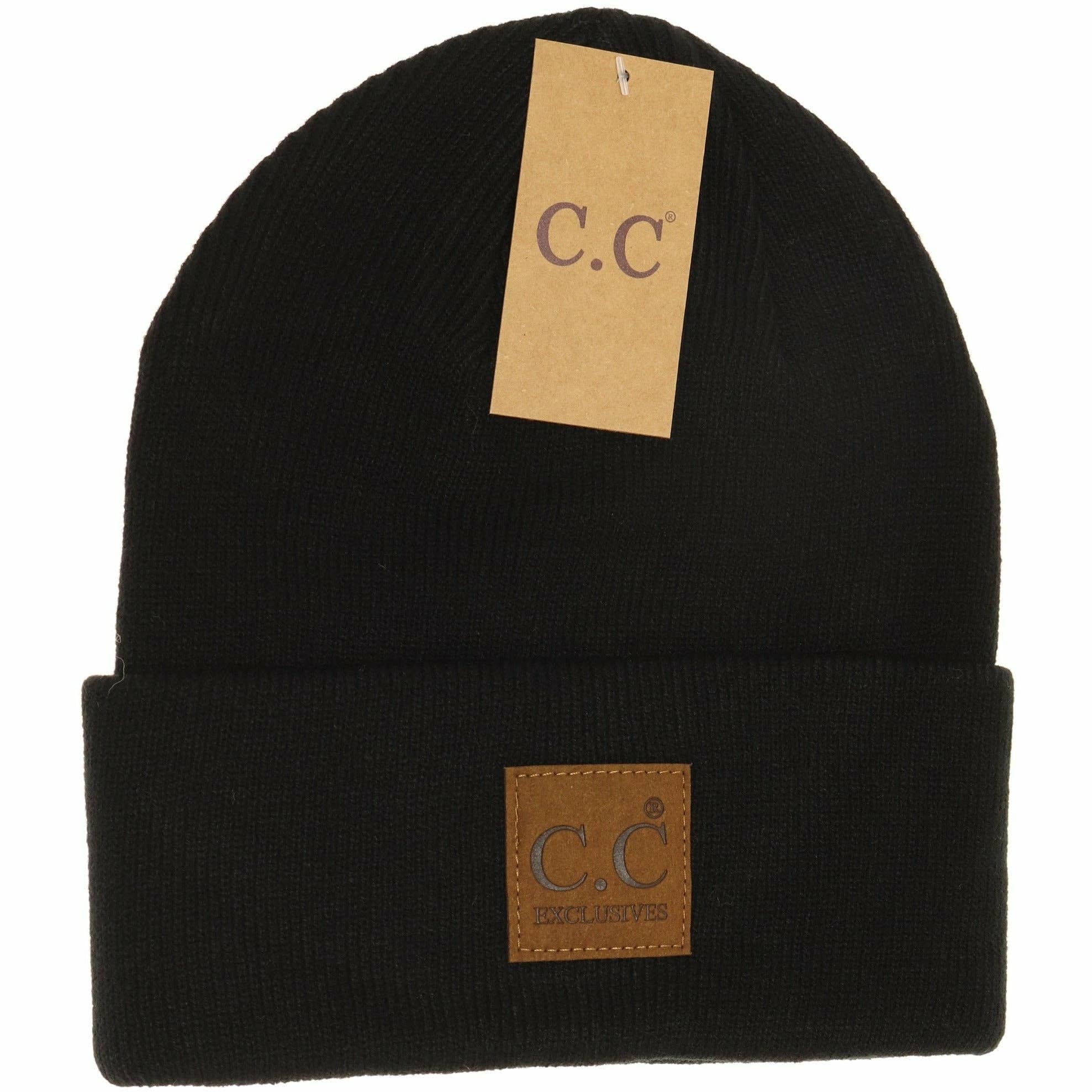 Unisex Classic Oversized Logo CC Beanie Black Black  beanie C.C Beanie- Tilden Co.