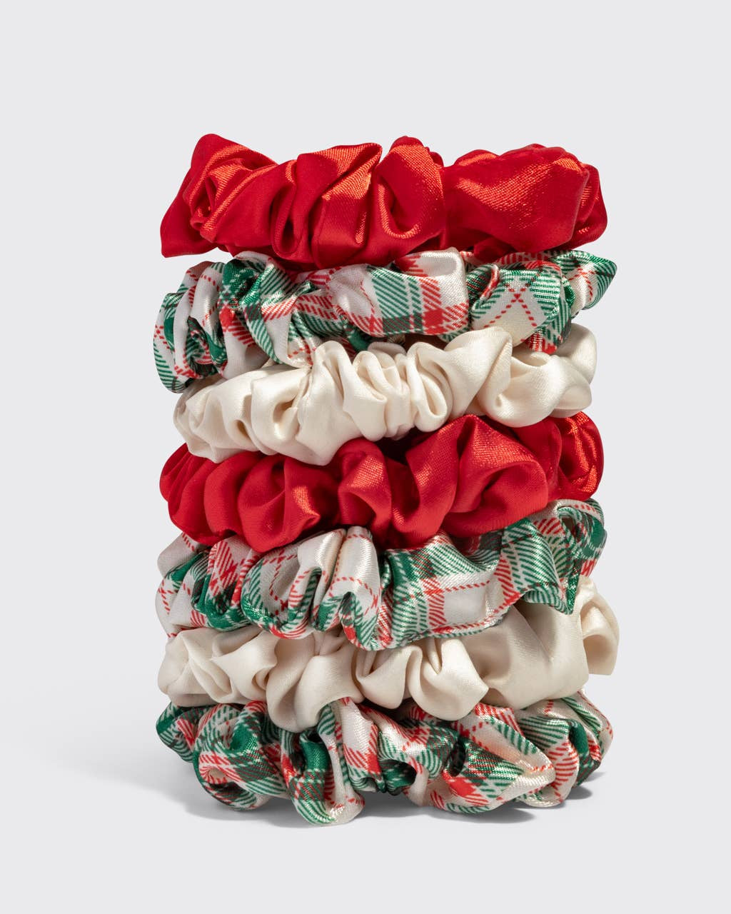 Holiday Ruched Satin Scrunchies 7pc Set Hair Accessory KITSCH- Tilden Co.