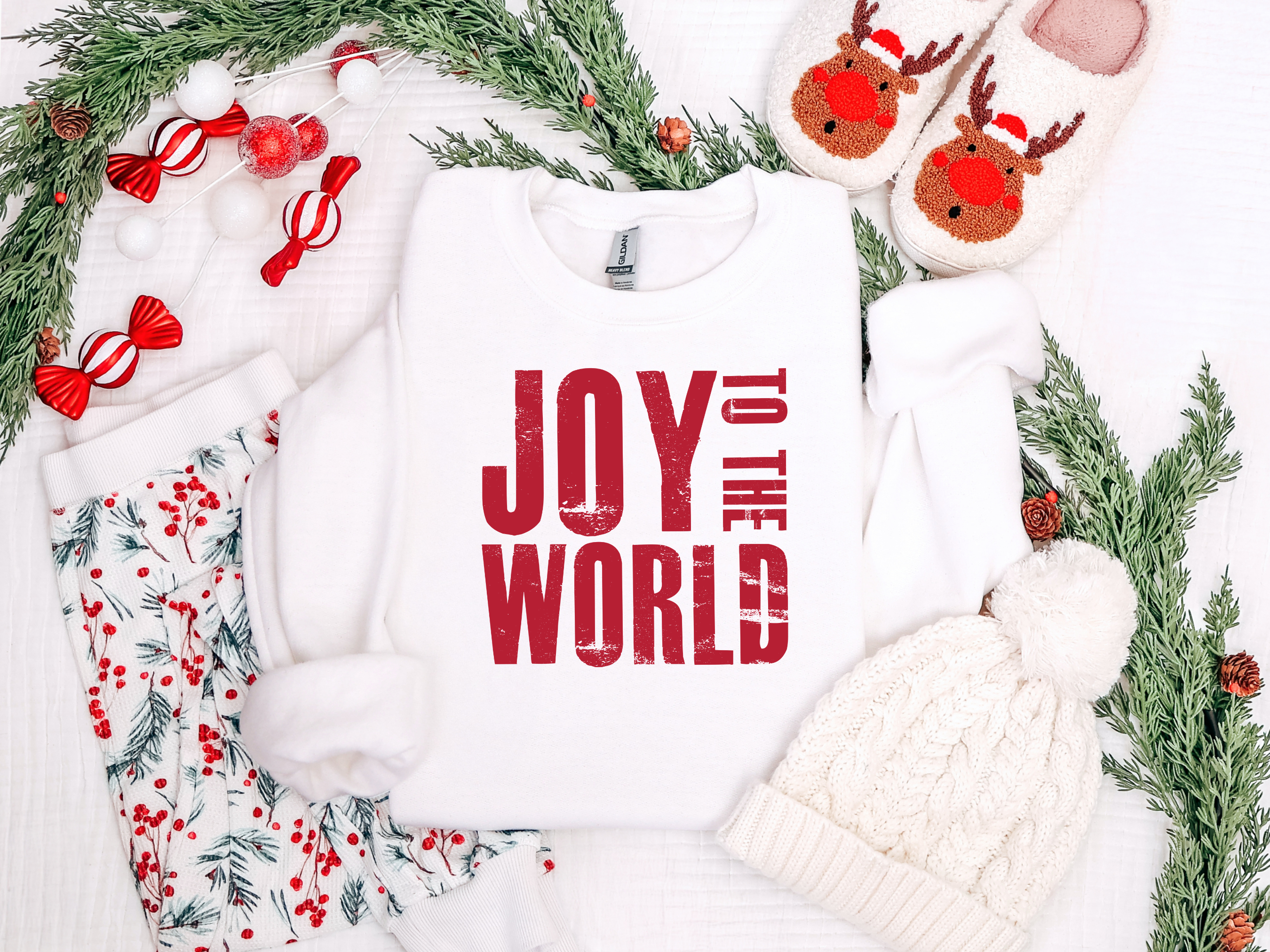 Joy to the World Red Graphic Tee and Sweatshirt Womens Ave Shops- Tilden Co.