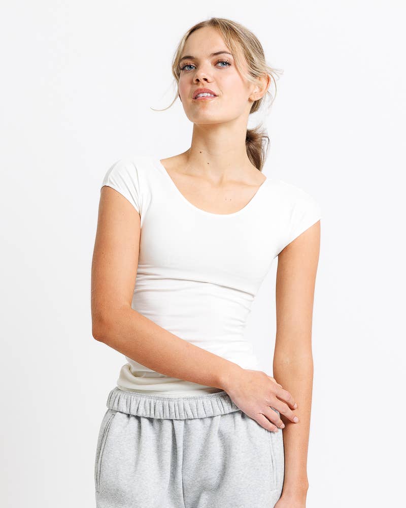Essential Basic Layering Short Sleeve Scoop Neck Tee Layering Top Downeast- Tilden Co.