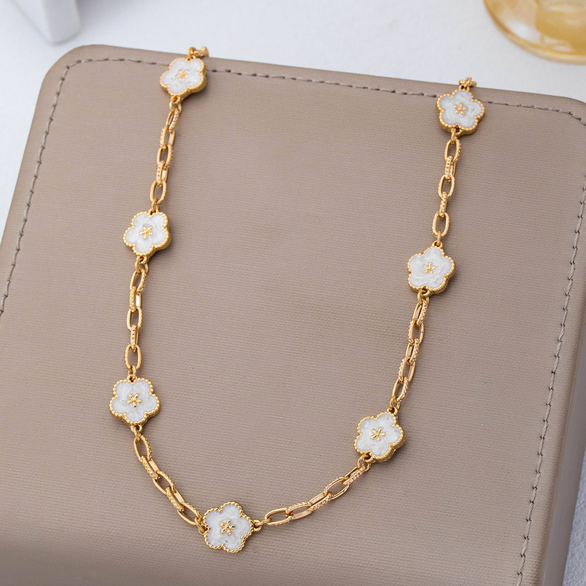 Vintage-Inspired White Enamel Floral Necklace | 80N93188 necklace JOSSLYN by wall to wall- Tilden Co.