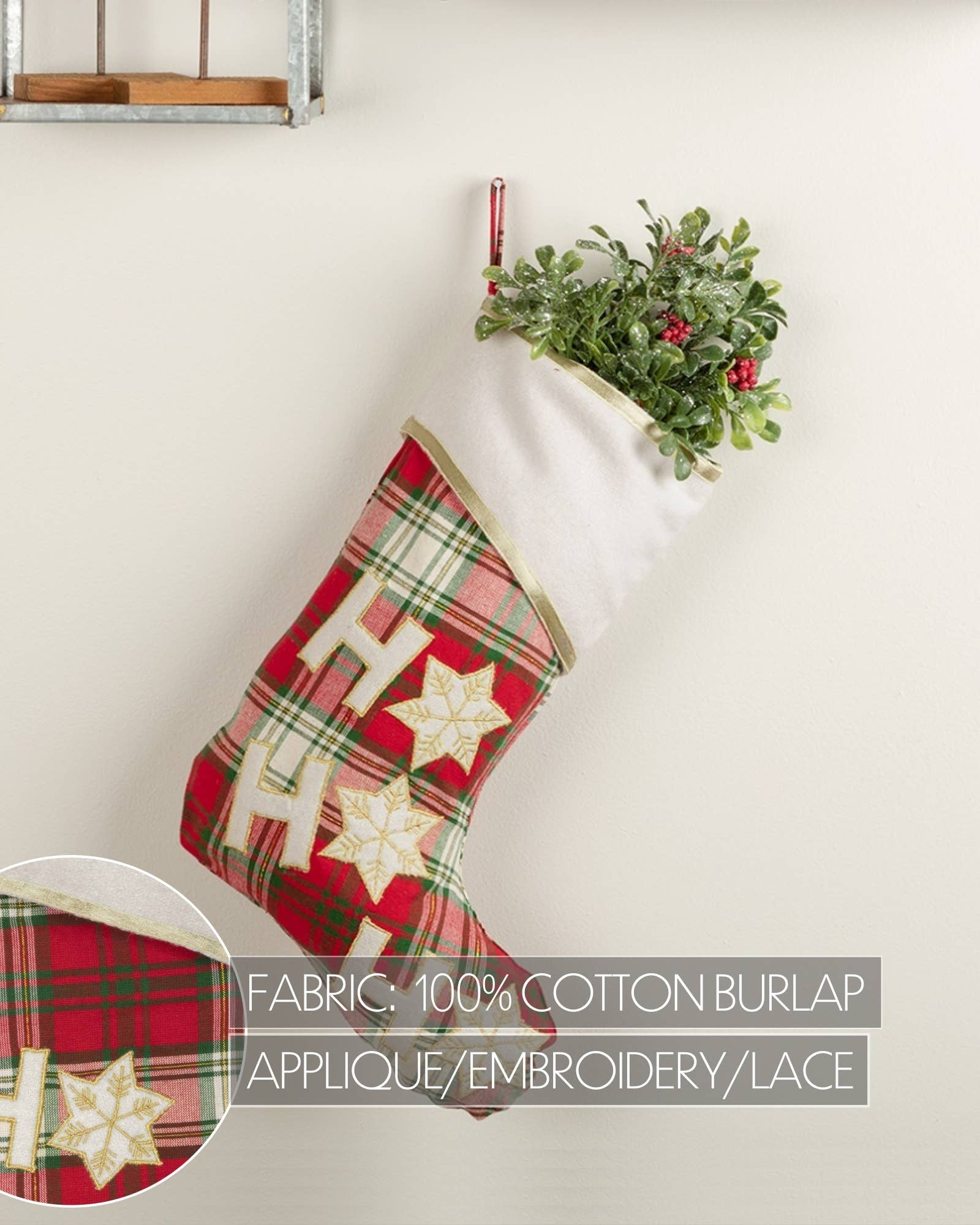 HO HO Holiday Stocking 11x15 VHC Brands- Tilden Co.