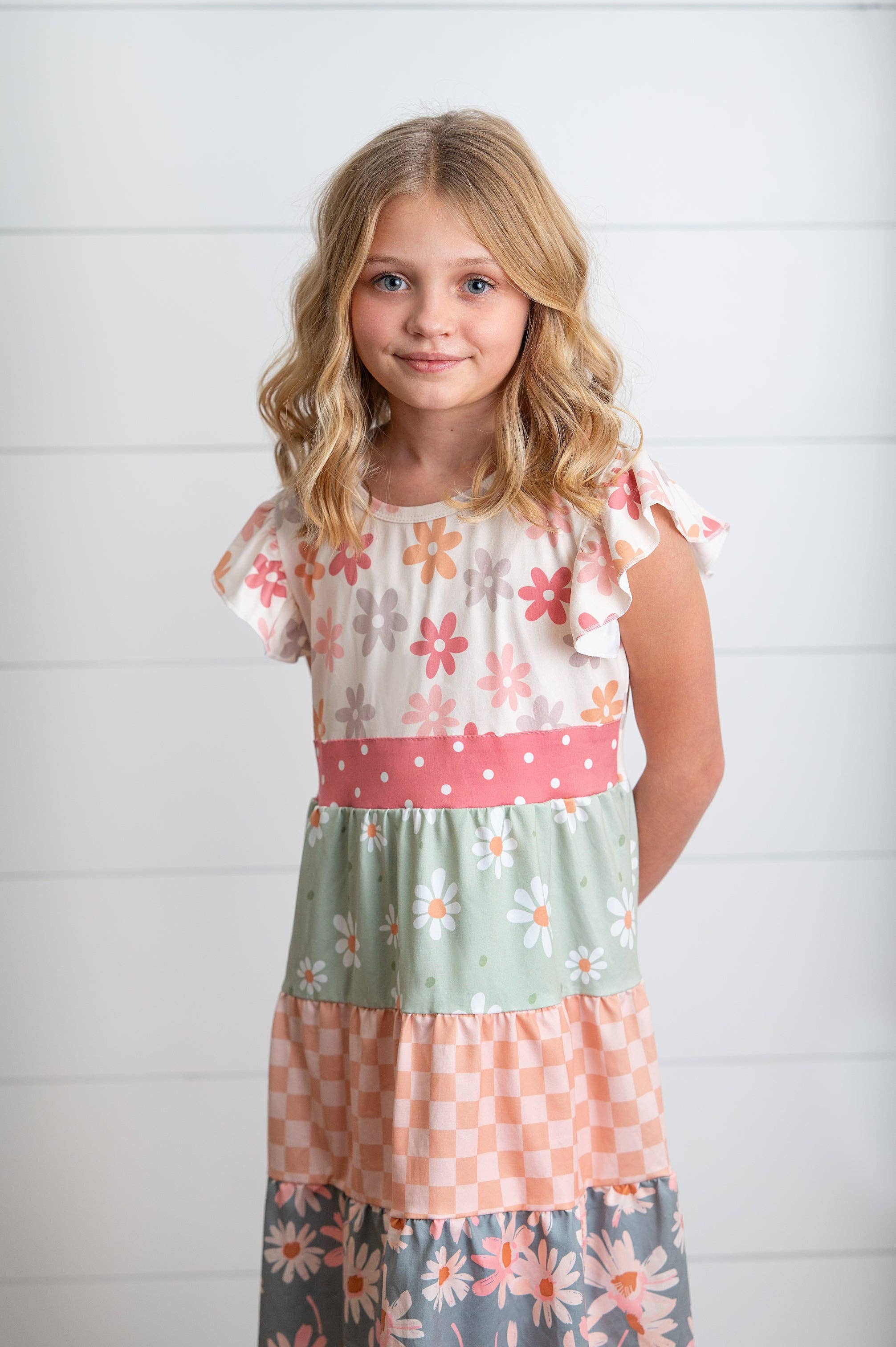 Girl's Daisy Check Tiered Dress Girl's Dress Adorable Sweetness- Tilden Co.